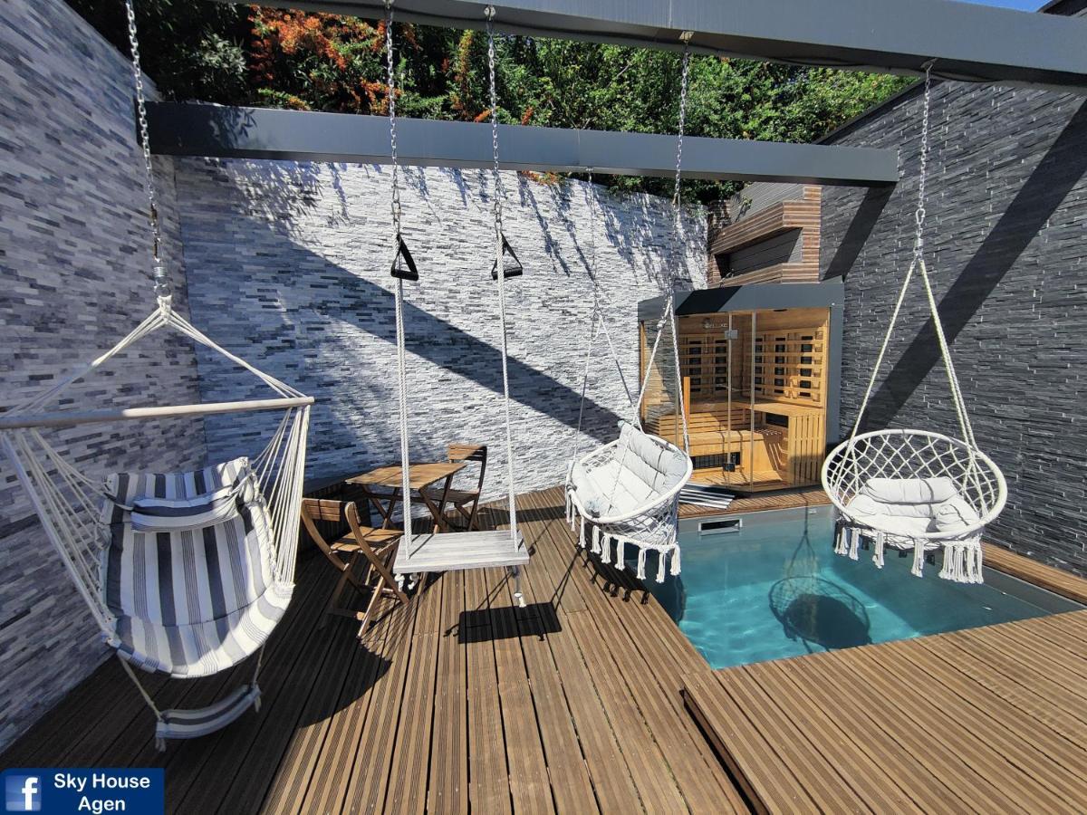 Piscine Chauffee Et Spa Jacuzzi Privatif Terrasse Sans Vis A Vis ,,,Sky House Agen,,, Экстерьер фото