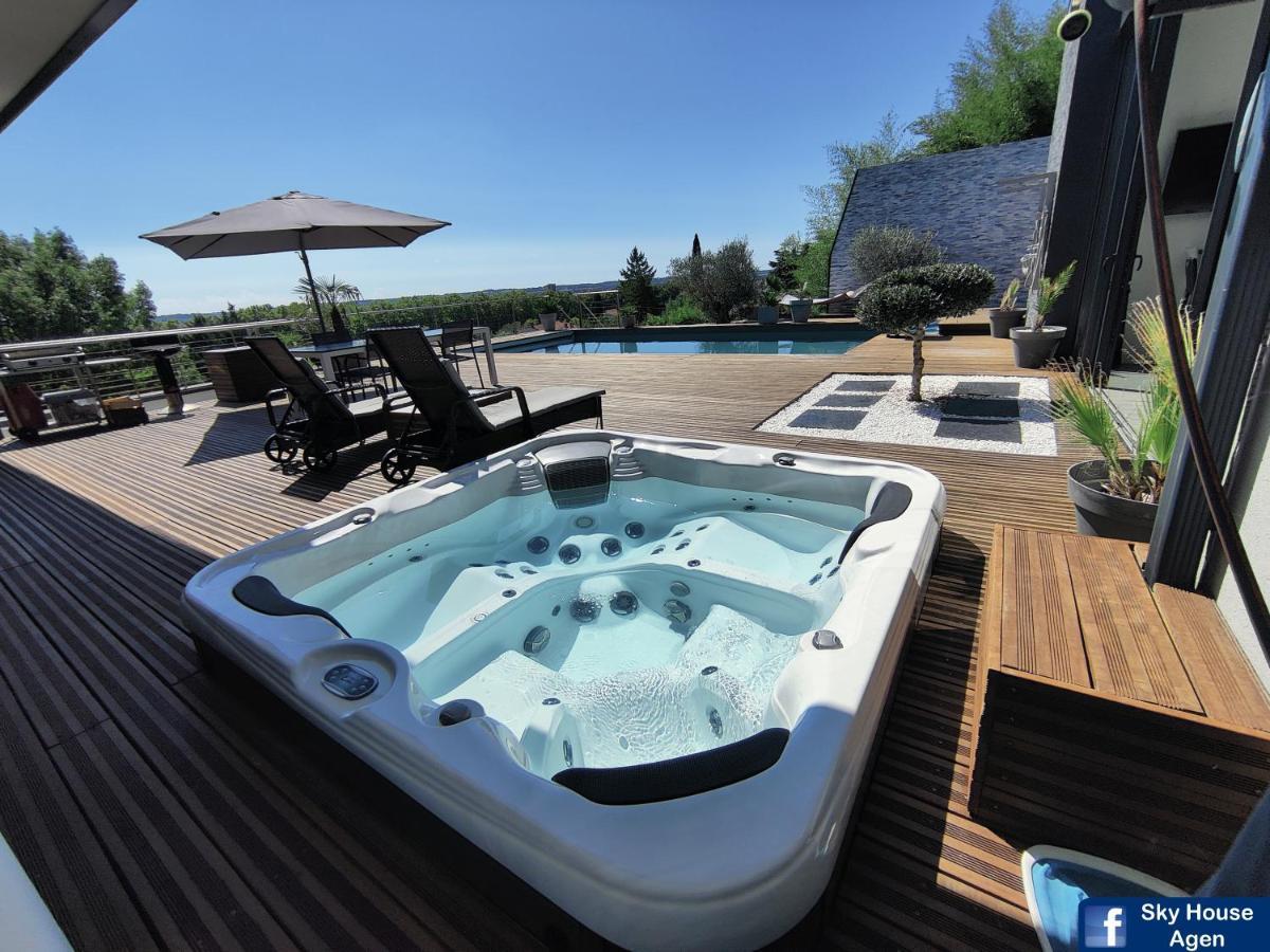 Piscine Chauffee Et Spa Jacuzzi Privatif Terrasse Sans Vis A Vis ,,,Sky House Agen,,, Экстерьер фото